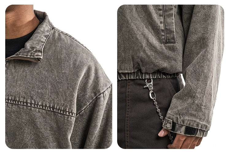 WASHED DISTRESSED DENIM JACKET