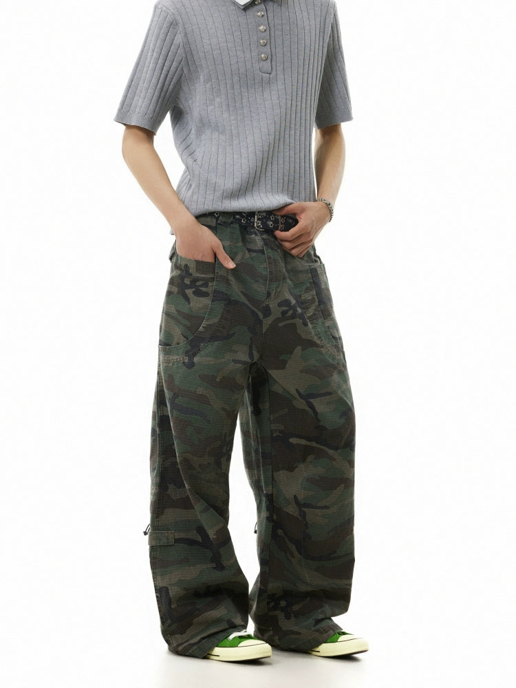 WASHED FADED CAMOUFLAGE CARGO PANTS