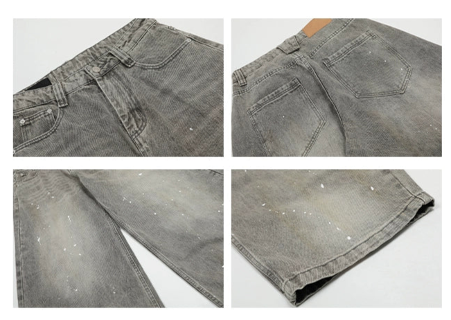 SPLASH WASHED BAGGY DENIM PANTS