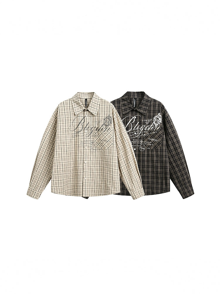 AMERICAN VINTAGE LETTER PRINT CHECK SHIRT JACKET