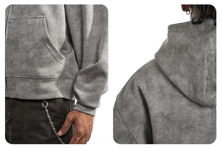 DISTRESSED WASHED ZIP UP HOODIE