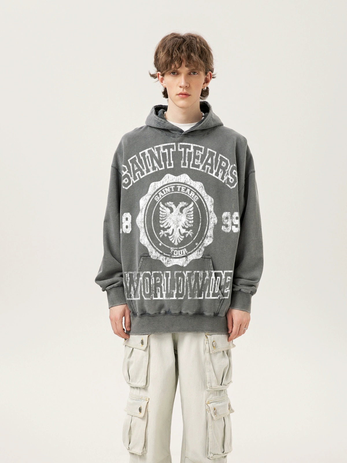 WASHED DISTRESSED GRAPHIC HOODIE