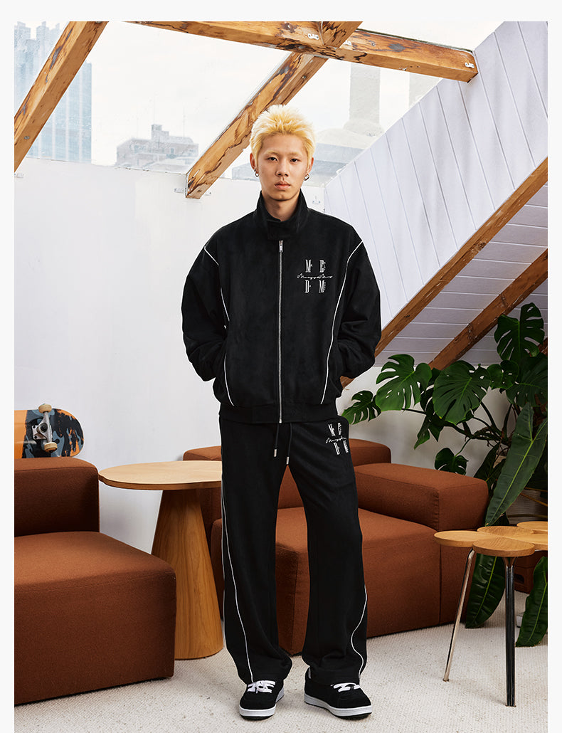 MEDM EMBROIDERY SUEDE TRACK PANTS