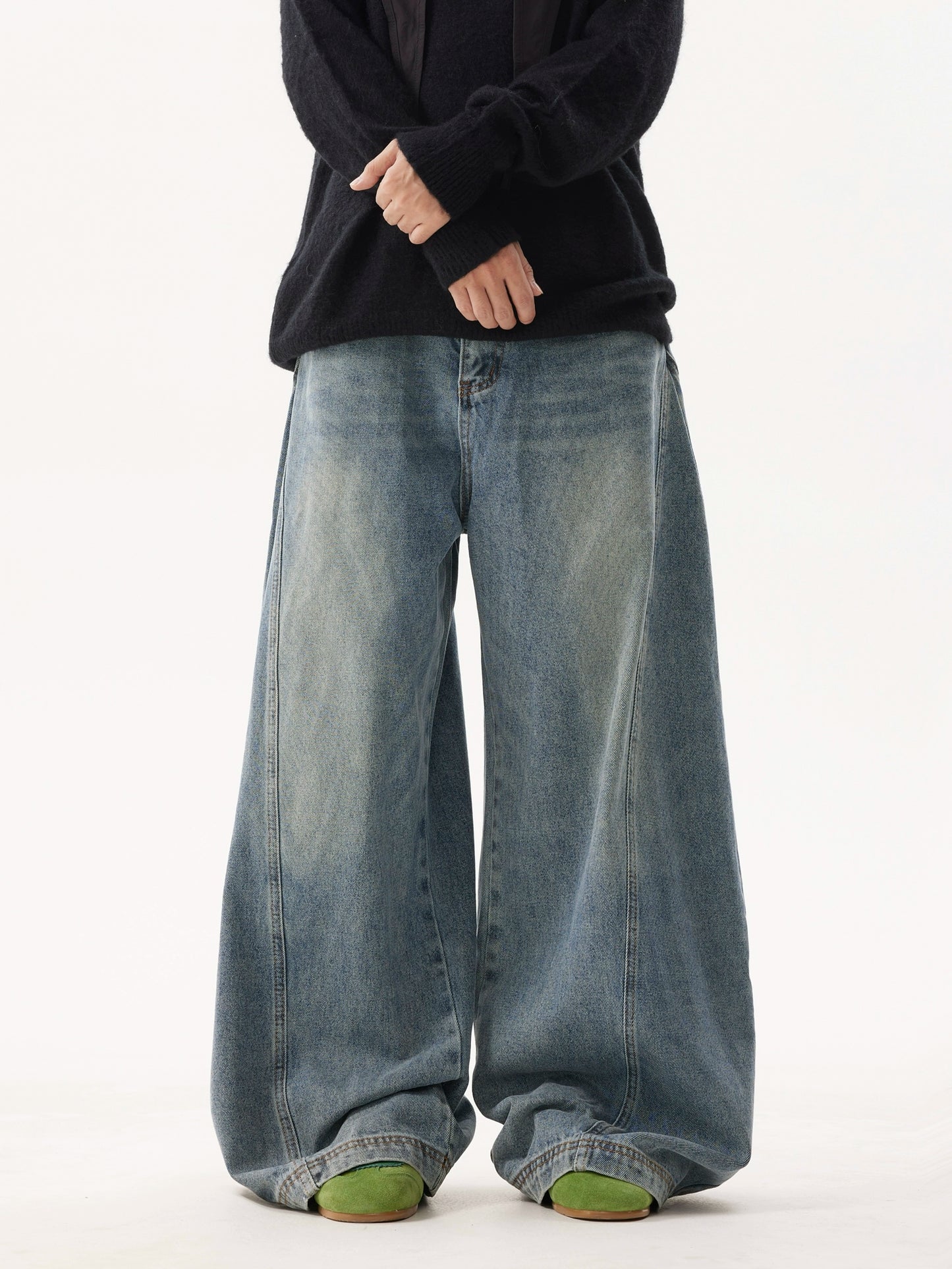 WASH DESCONSTRUCTION BAGGY DENIM PANTS