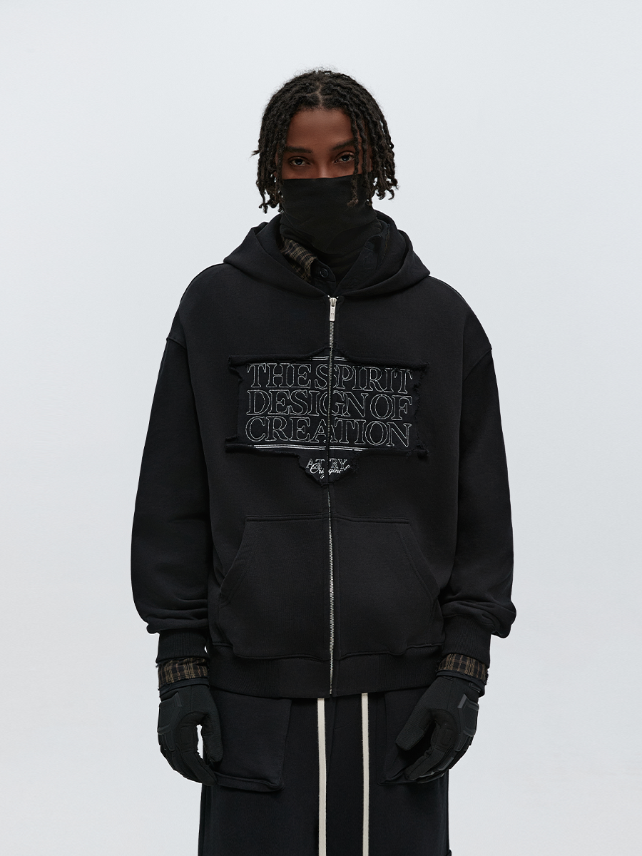 PATCH EMBROIDERED HEAVY ZIPPED HOODIE