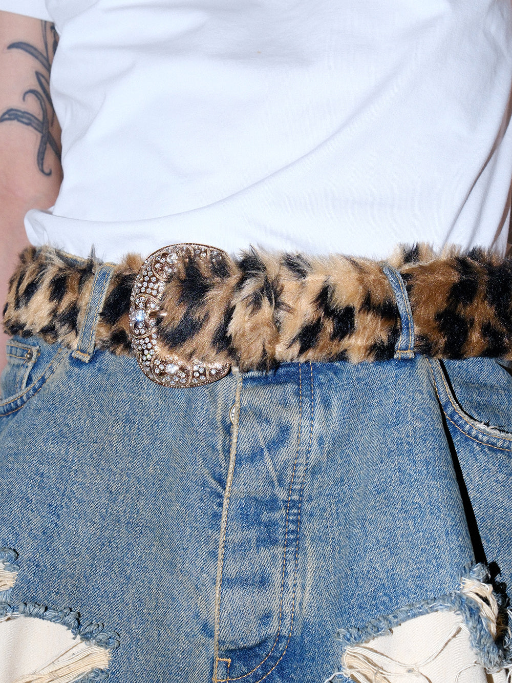 FAUX FUR LEOPARD WESTERN BELT