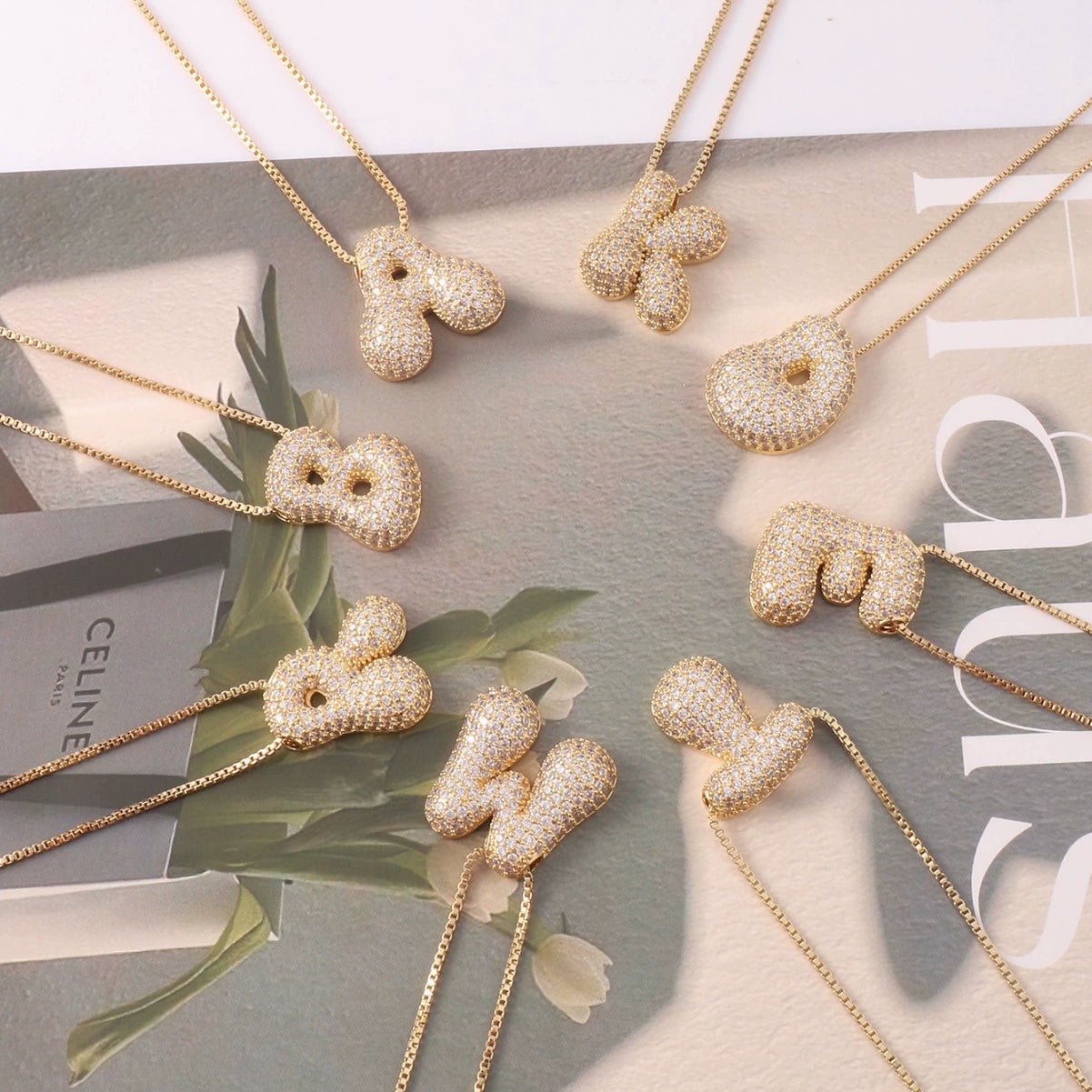 ICY CRYSTAL INITIAL NECKLACE (GOLD)