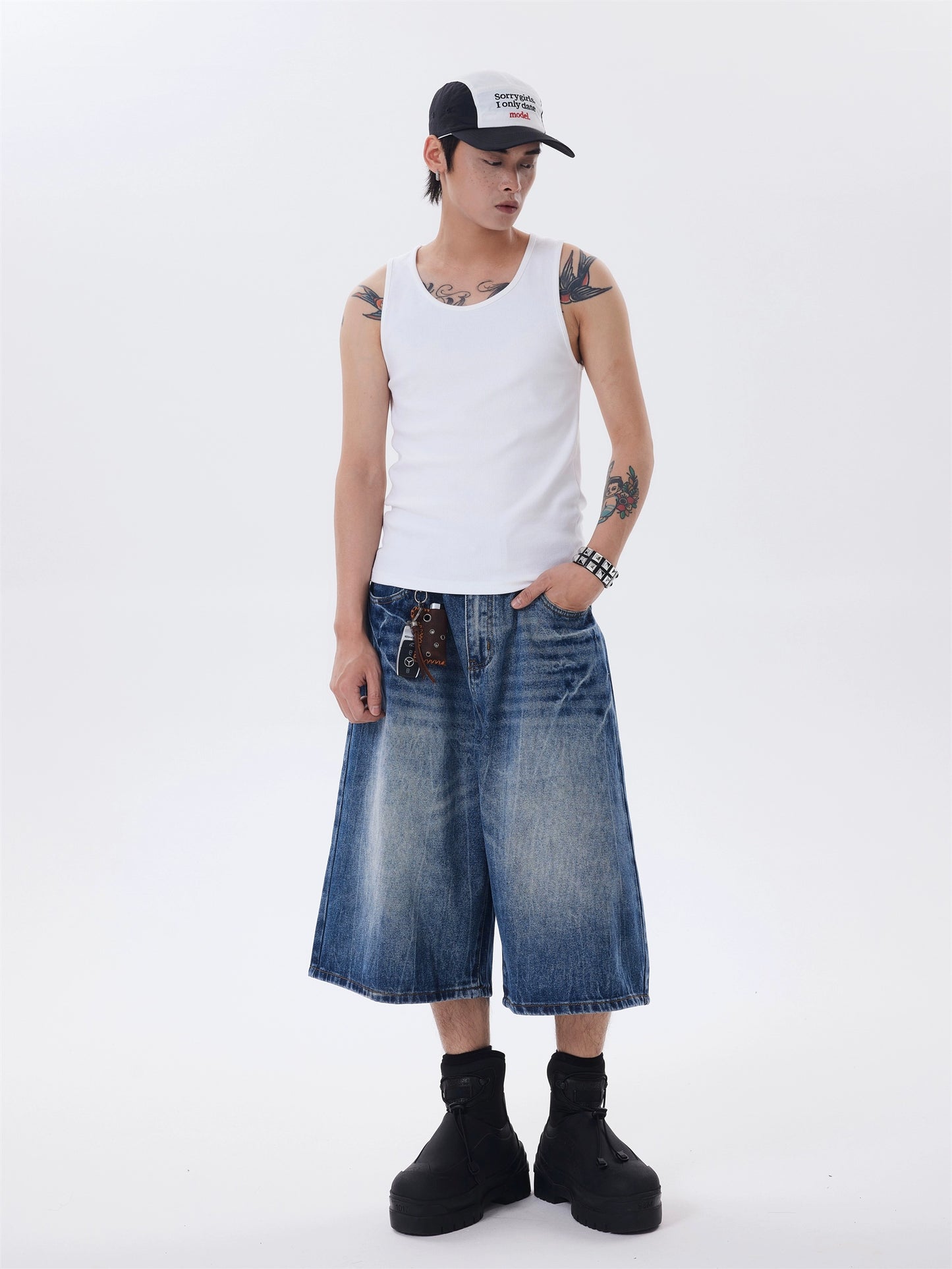RETRO RIPPLE WSHED DENIM SHORTS