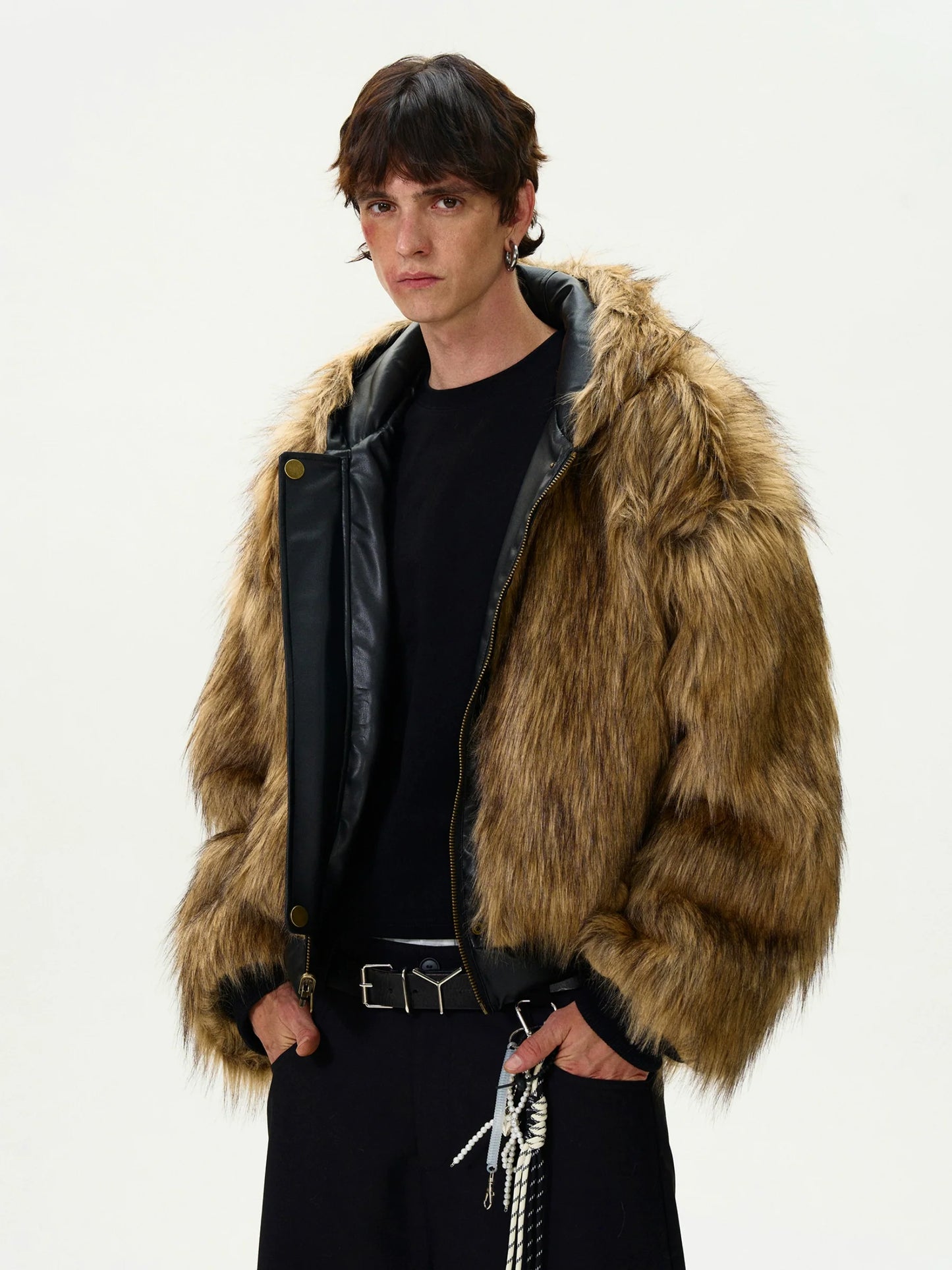REVERSIBLE PU LEATHER FUR BOMBER JACKET