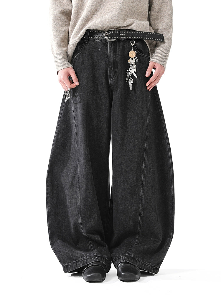 WASHED FRONT TUCK BAGGY DENIM