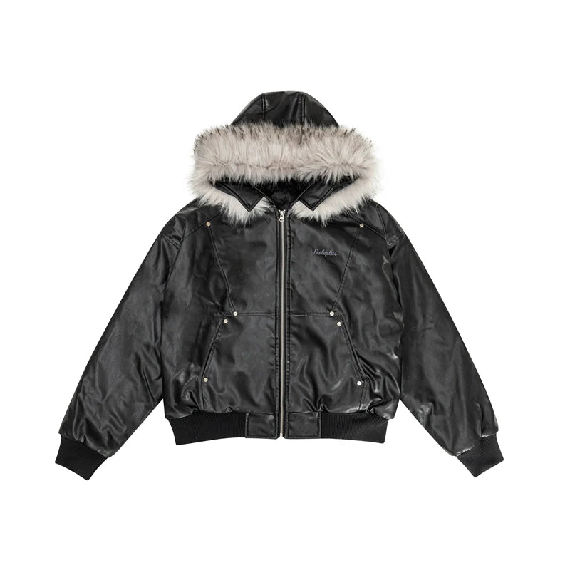 VINTAGE FUR PU LEATHER JACKET