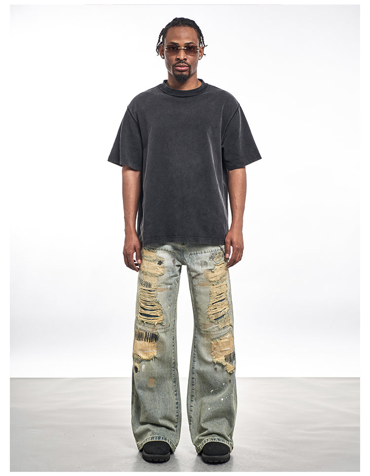 DESTRUCTION WASHED DAMAE DENIM PANTS