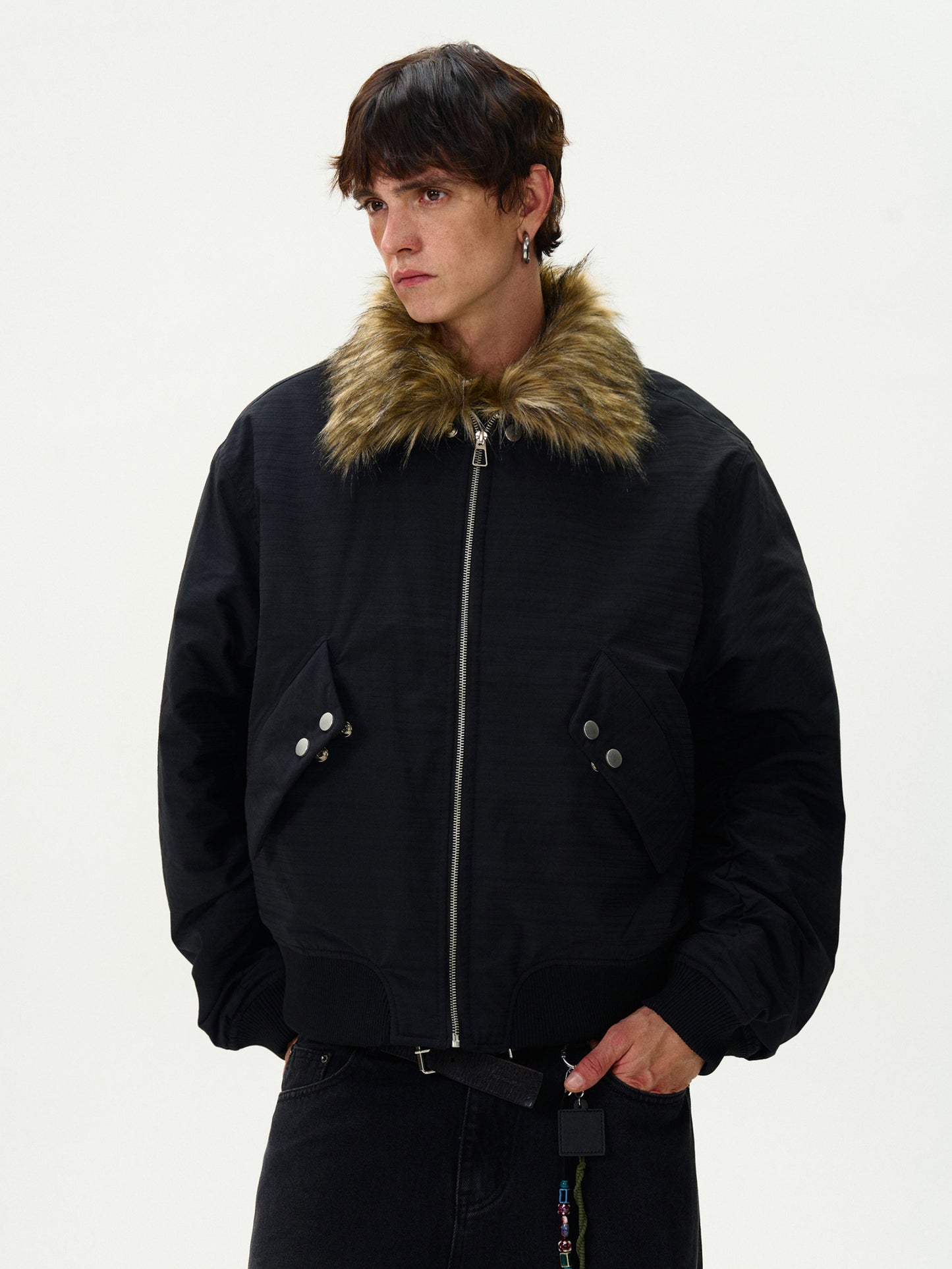 FUR COLLAR BOMBER JACKET