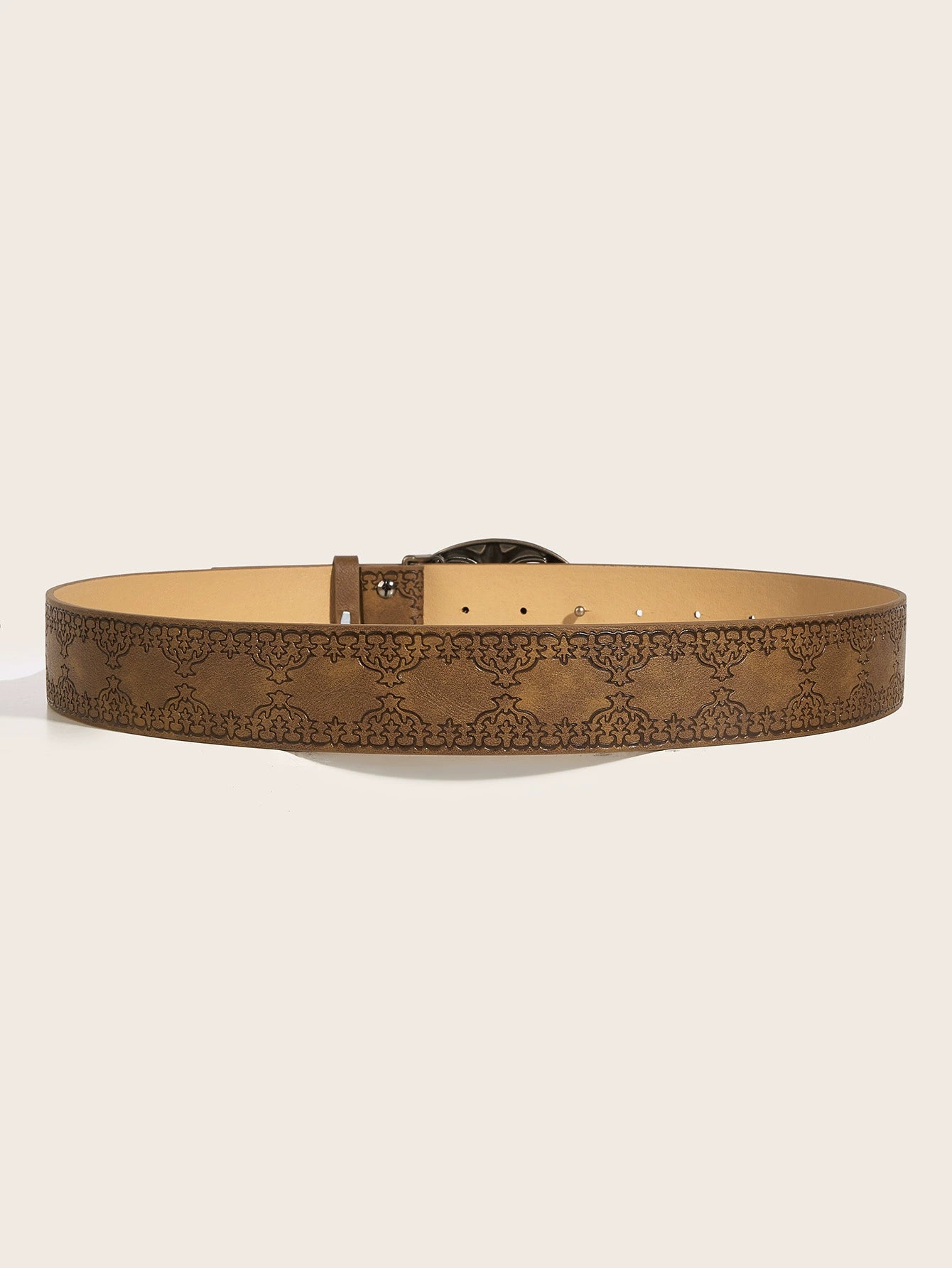 OVAL CROSS EMBOSSED BUCKLE STUD BELT