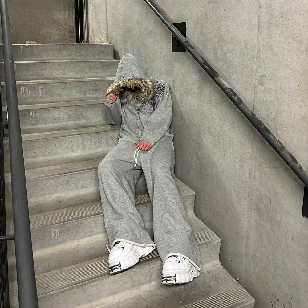 GRAPHIC FUR ZIPPED HOODIE