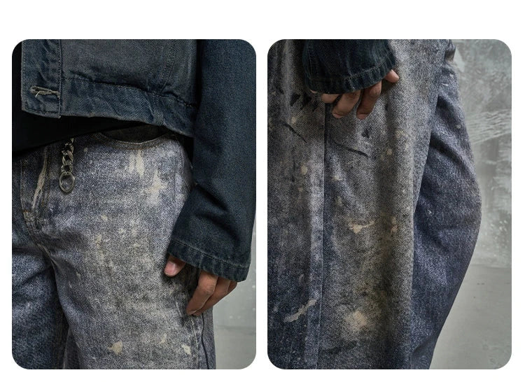 PAINT WASHED DISTRESSED DENIM PANTS