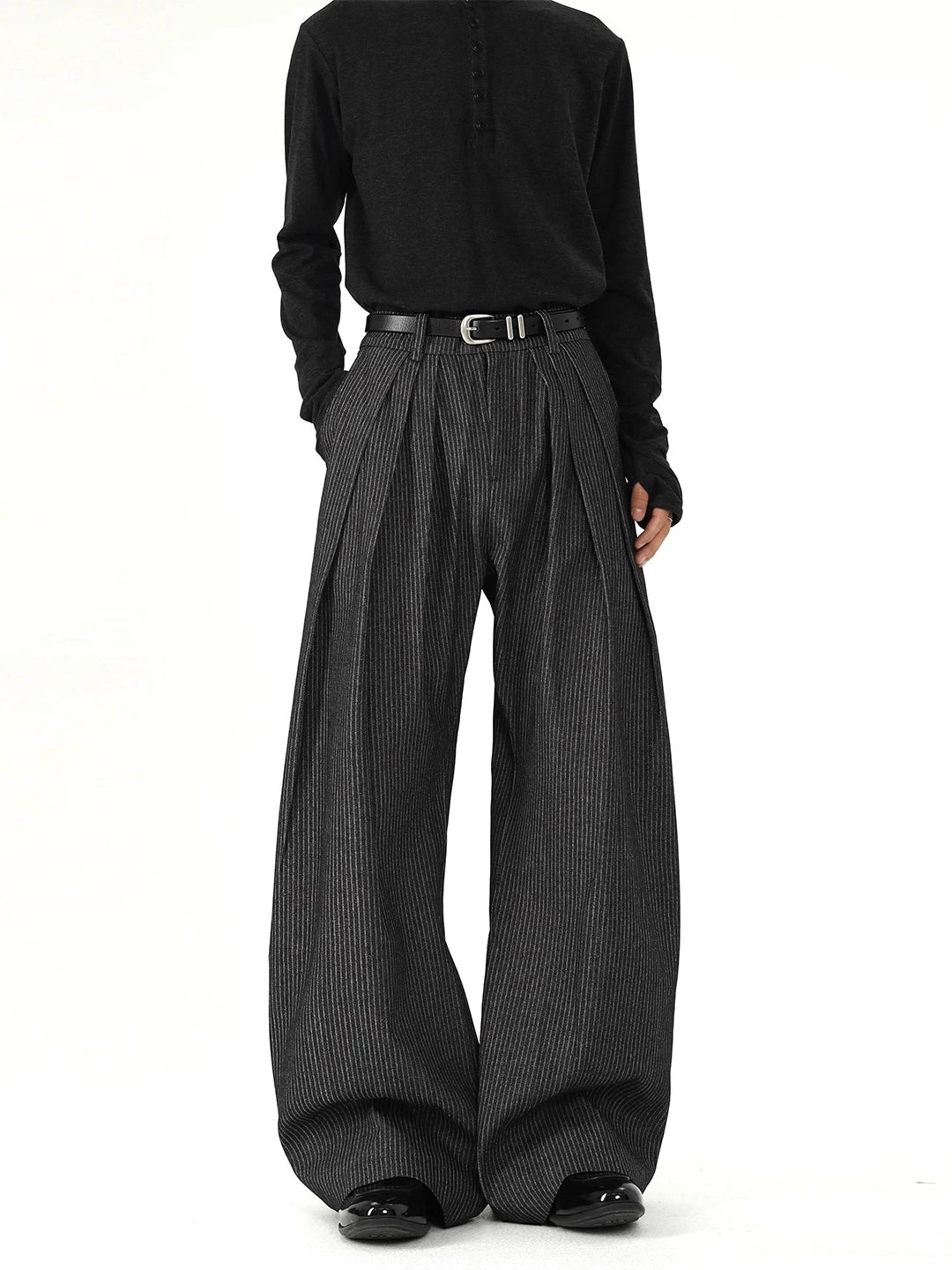 SHADOW STRIPE WIDE-LEG SLACKS