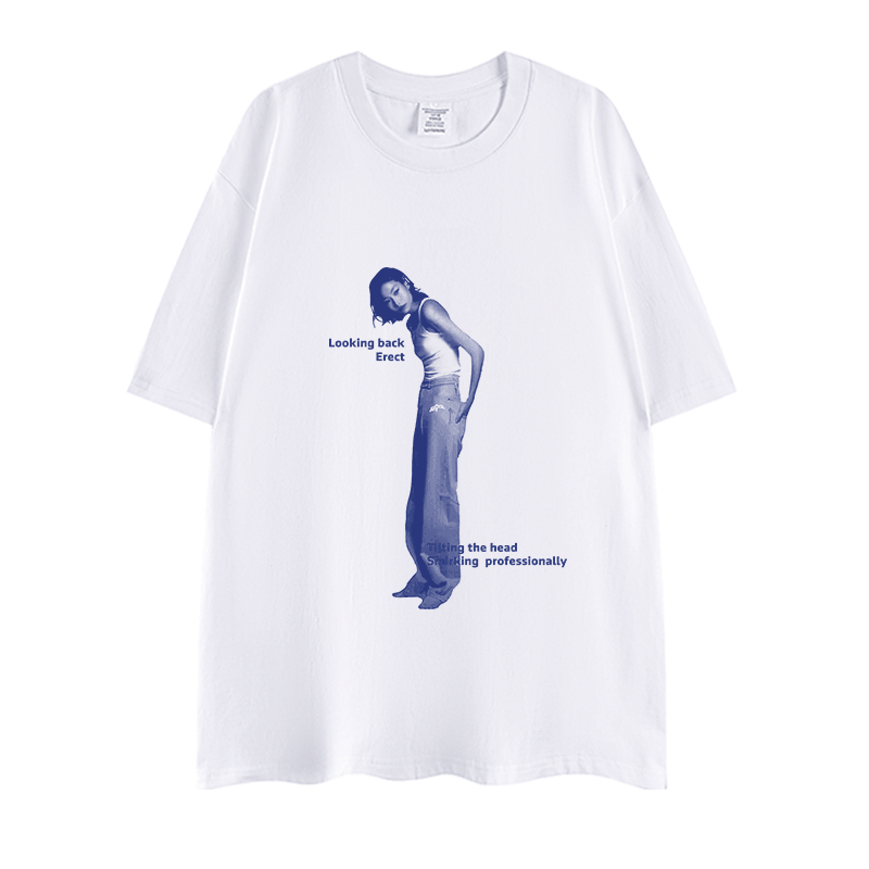 BLUE MONOTONE MODEL PRINT T-SHIRTS