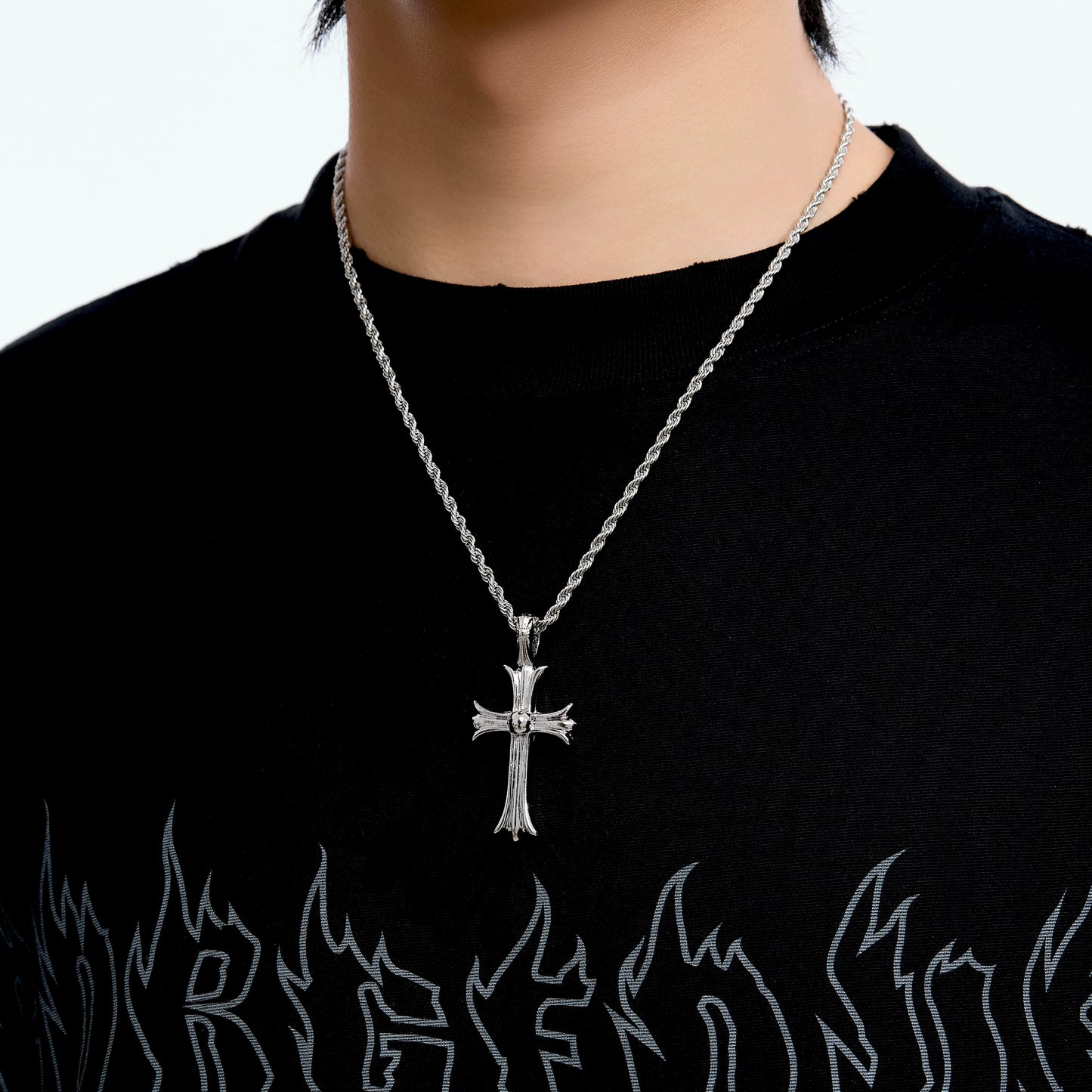 SILVER CRYSTAL CROSS NECKLACE