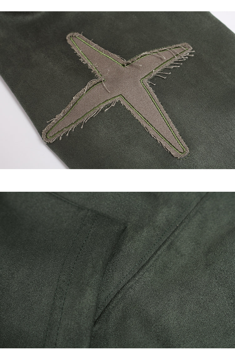 EMBROIDERED SUEDE ZIPPED HOODIE