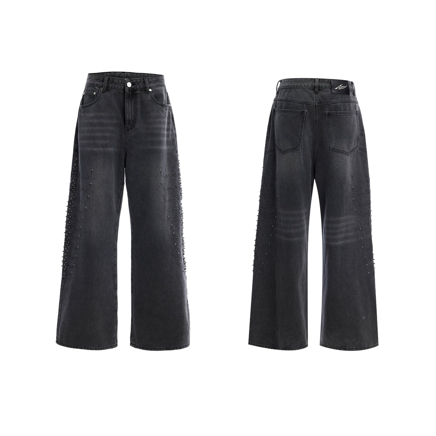 WASHED GRAPHIC RHINESTONE DENIM PANTS