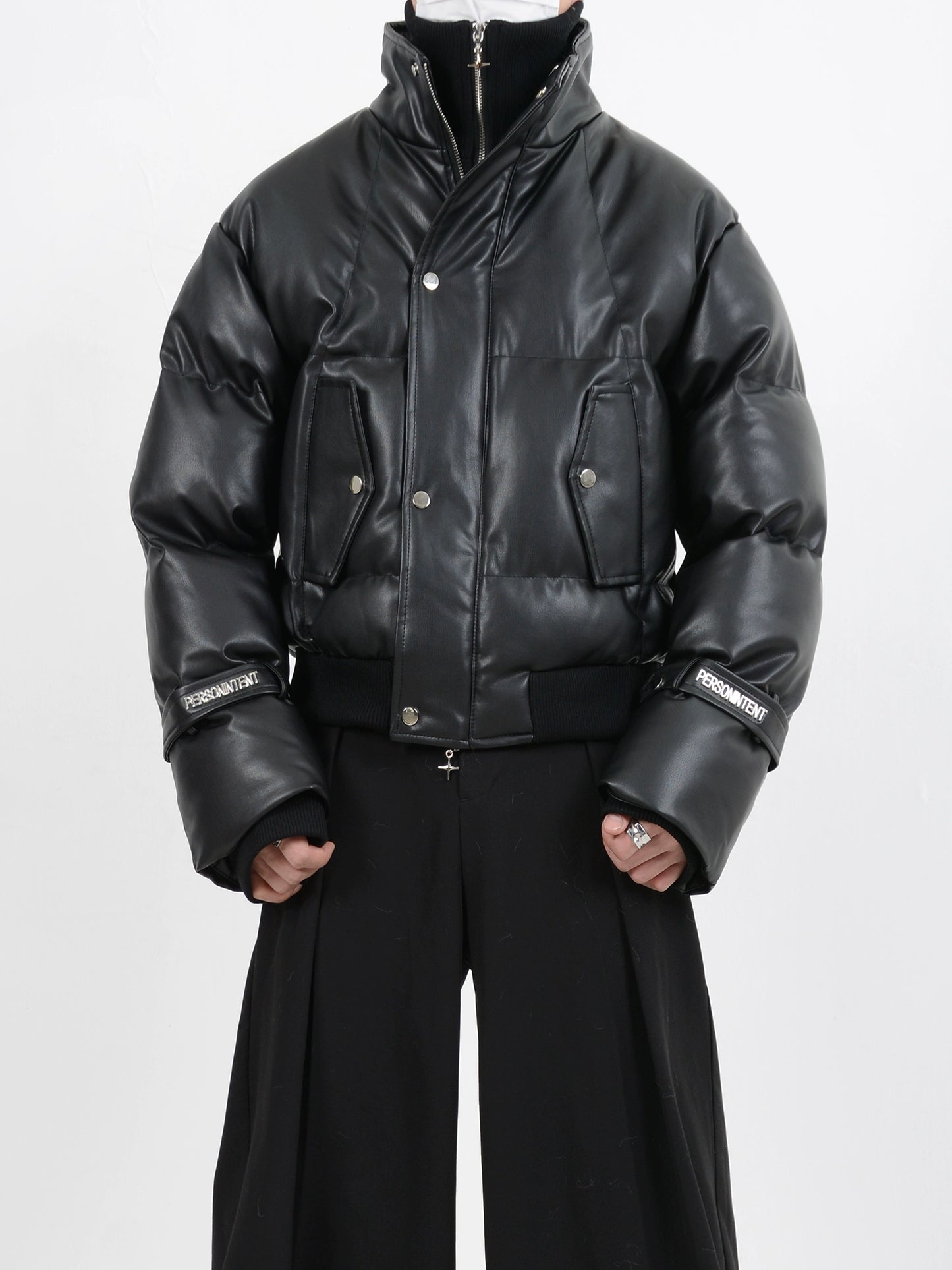 HIGH NECK PU LEATHER JACKET