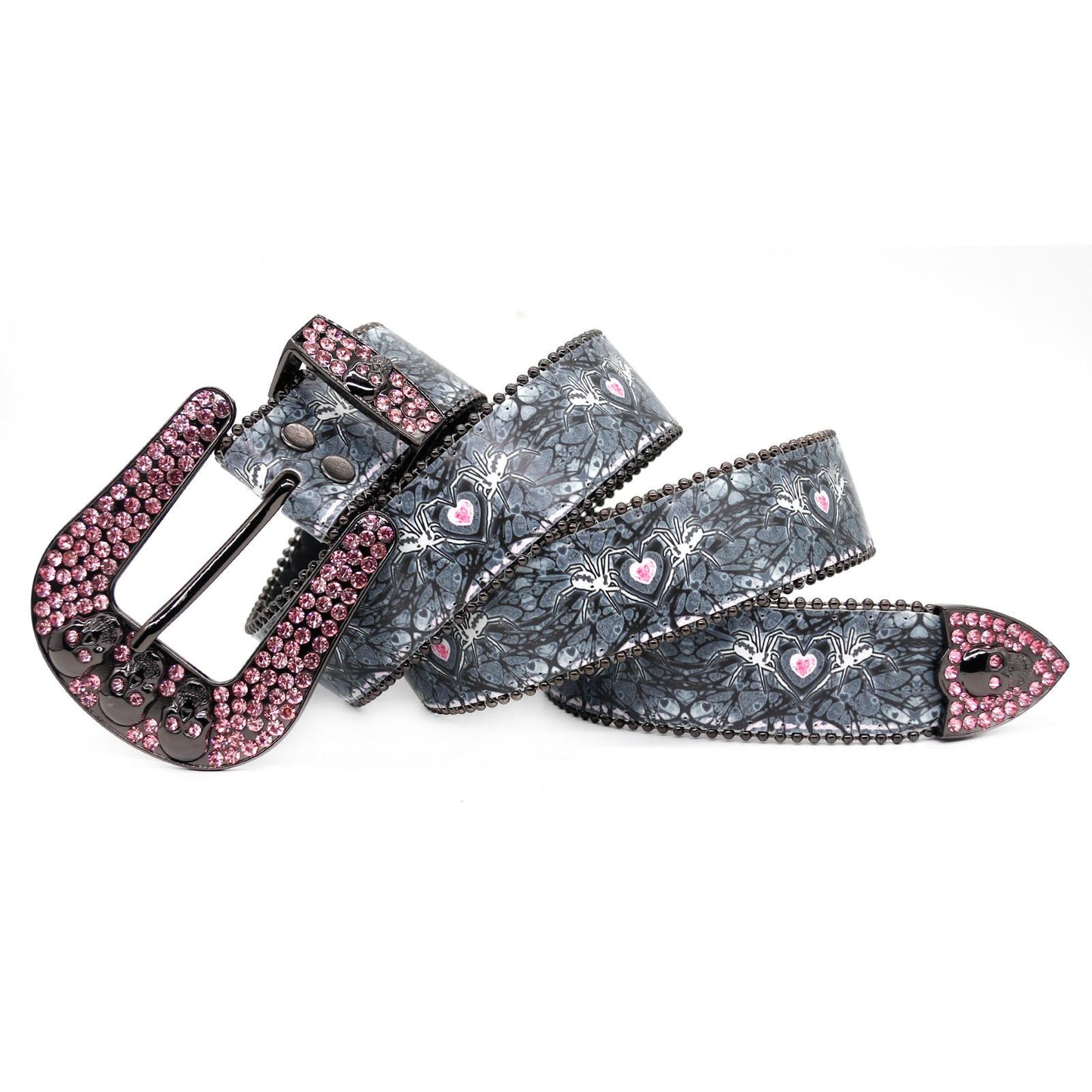 PINK RHINESTONE SPIDER HEART BELT