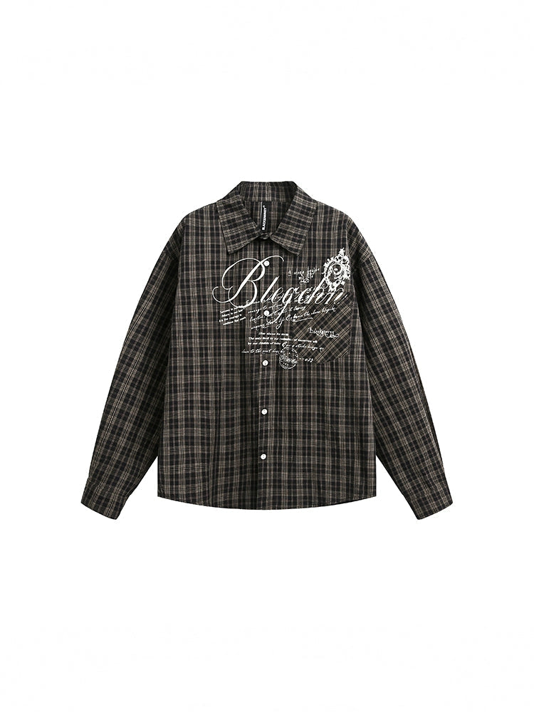 AMERICAN VINTAGE LETTER PRINT CHECK SHIRT JACKET