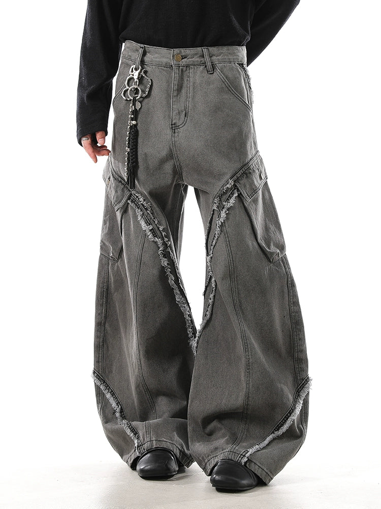 FLARE FRAYED EDGE BAGGY DENIM