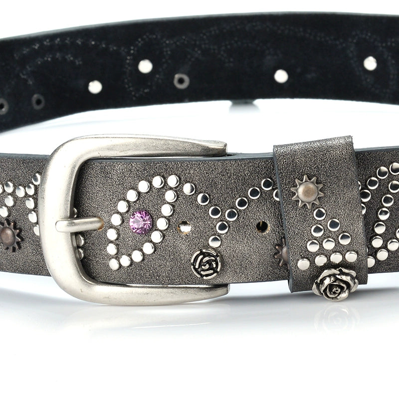 STUDDED PAISLEY FLOWER GEMSTONE BELT