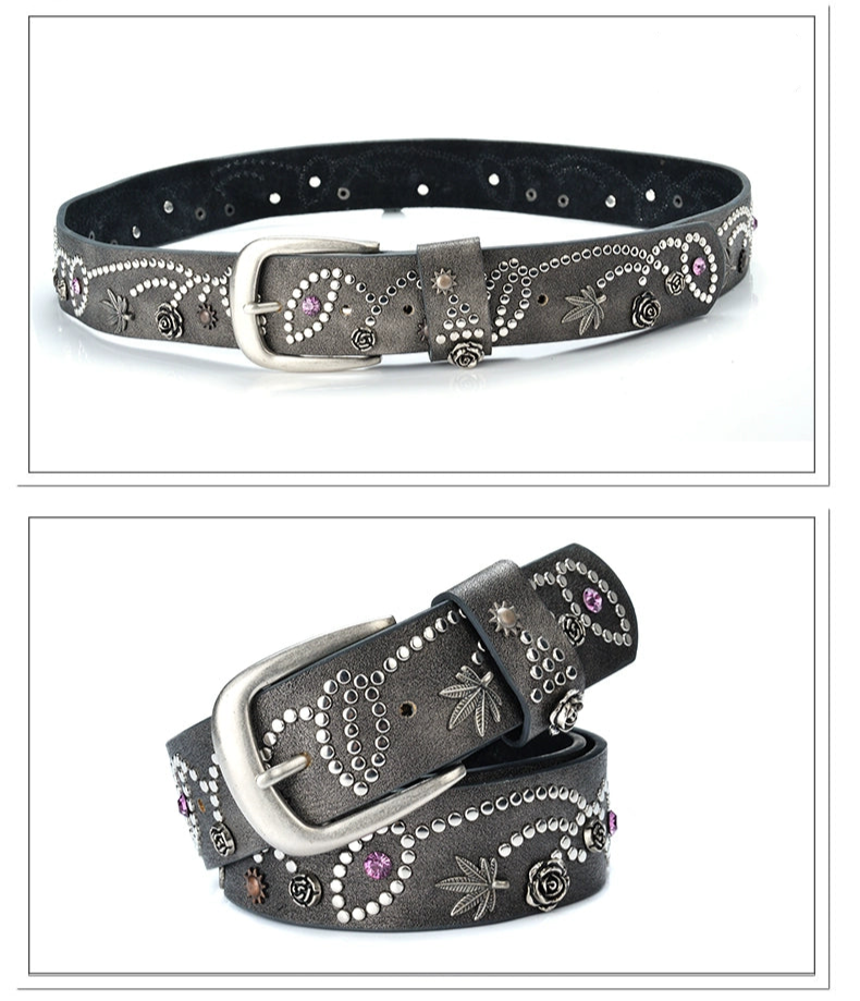 STUDDED PAISLEY FLOWER GEMSTONE BELT
