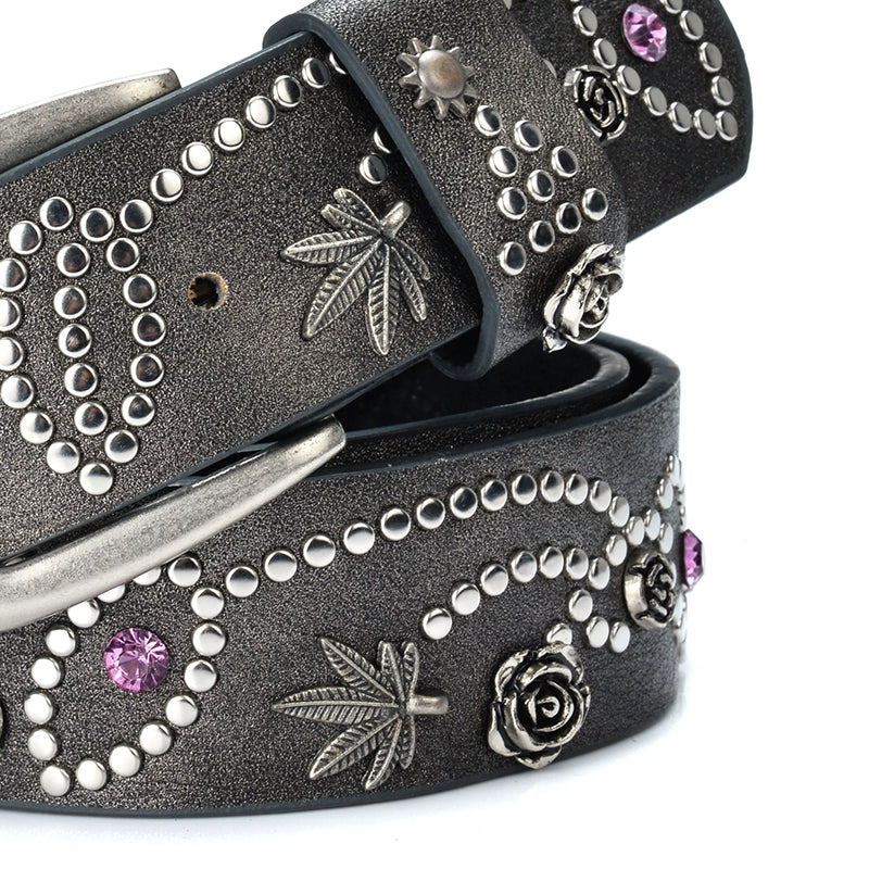 STUDDED PAISLEY FLOWER GEMSTONE BELT