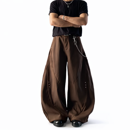 BAGGY BROWN FLOWY WIDE PANTS