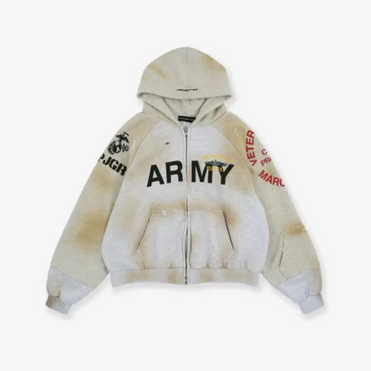 VINTAGE ARMY DISTRESSED ZIP HOODIE
