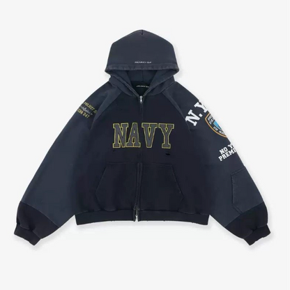 VINTAGE ARMY DISTRESSED ZIP HOODIE