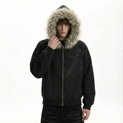 GRAPHIC FUR ZIPPED HOODIE