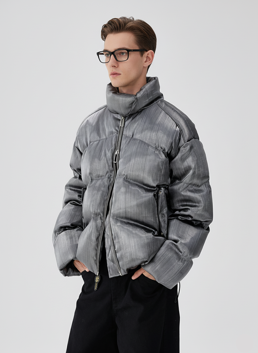 HEAVY LIQUID METAL TEXTURE DOWN JACKET