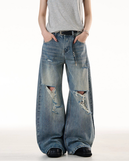 VINTAGE DISTRESSED WIDE-LEG DENIM
