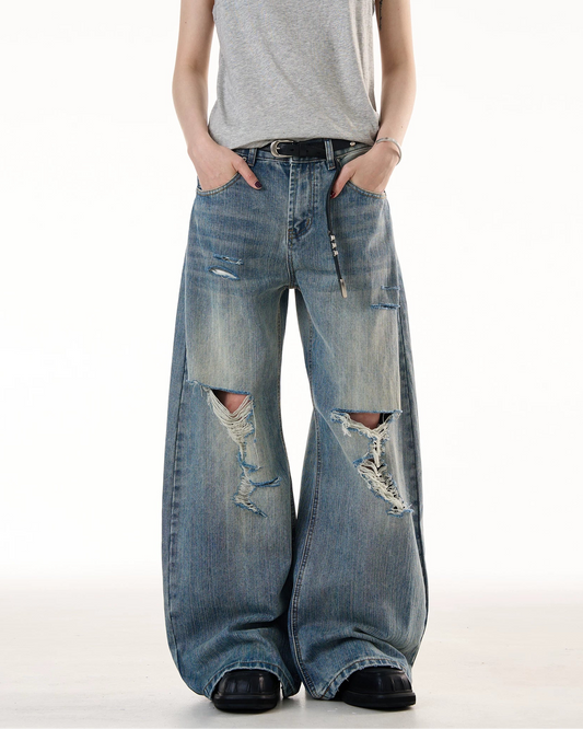 VINTAGE DISTRESSED WIDE-LEG DENIM