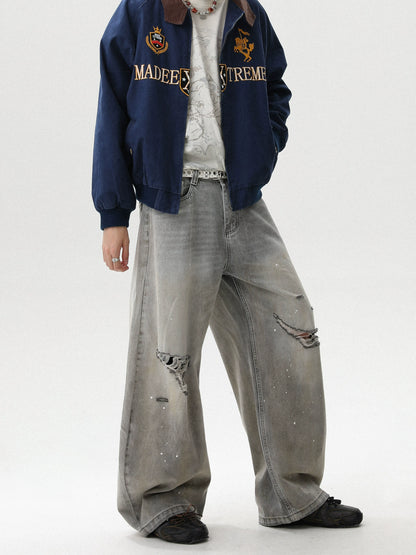 PAINT DAMAGE WASHED BAGGY DENIM