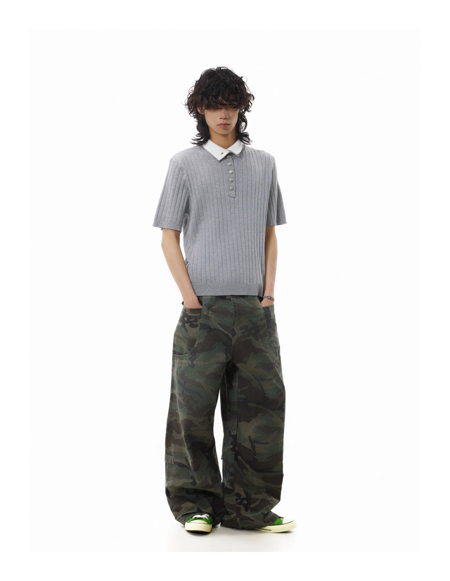 WASHED FADED CAMOUFLAGE CARGO PANTS
