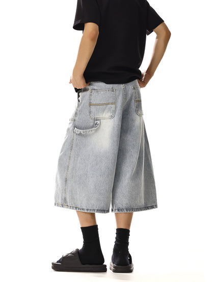 DOUBLE KNEE DAMAGE DENIM SHORTS