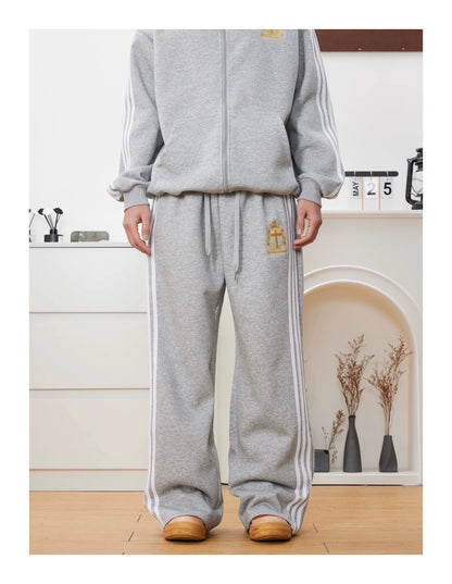EMBROIDERY STRIPE ZIPPED HOODIE & SWEAT PANTS