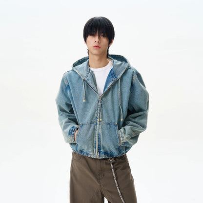 VINTAGE DENIM ZIP HOODIE