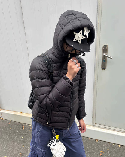 OVERSIZED HOOD CROPPED PUFFER JACKET