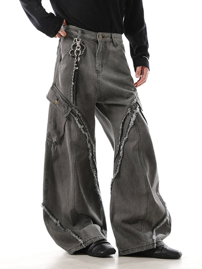 FLARE FRAYED EDGE BAGGY DENIM