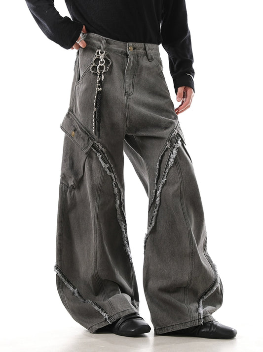 FLARE FRAYED EDGE BAGGY DENIM
