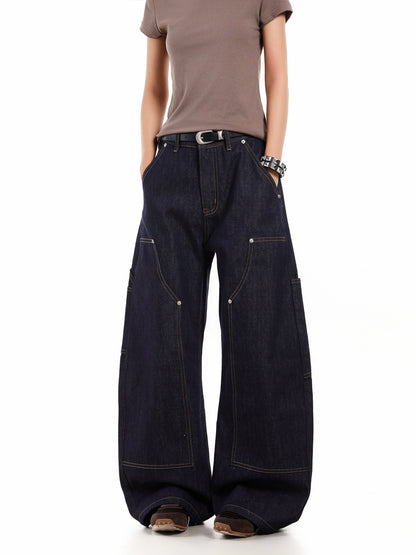 DOUBLE KNEE STUDDED SCIMITAR DENIM PANTS
