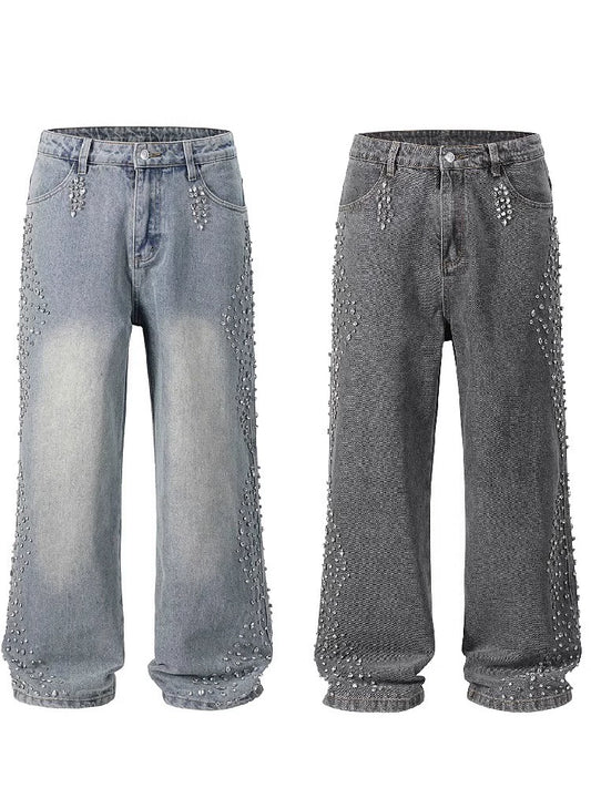 SIDE RHINESTONE DENIM PANTS
