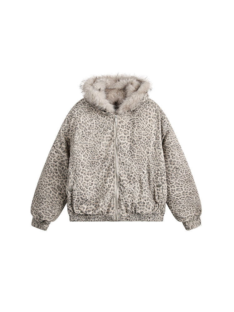 LEOPARD FUR HOODED JACKET
